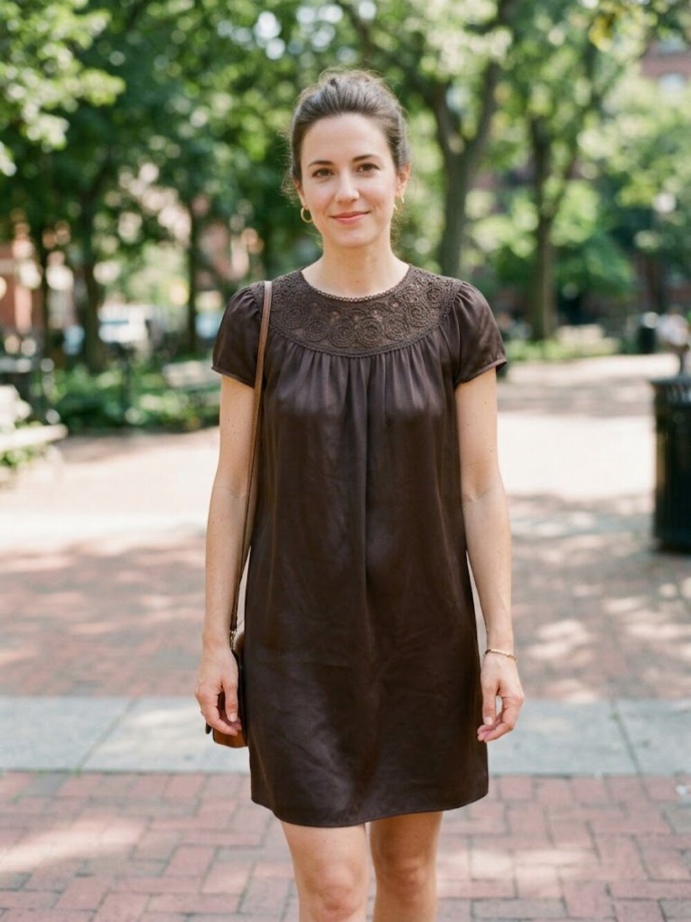Elie Tahari Brown Silk Lace Yoke Dress Size S